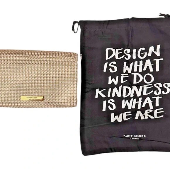 Kurt Geiger Kensington Gold and Cream Clutch w/ gold chain and dust bag NWT - Picture 3 of 7